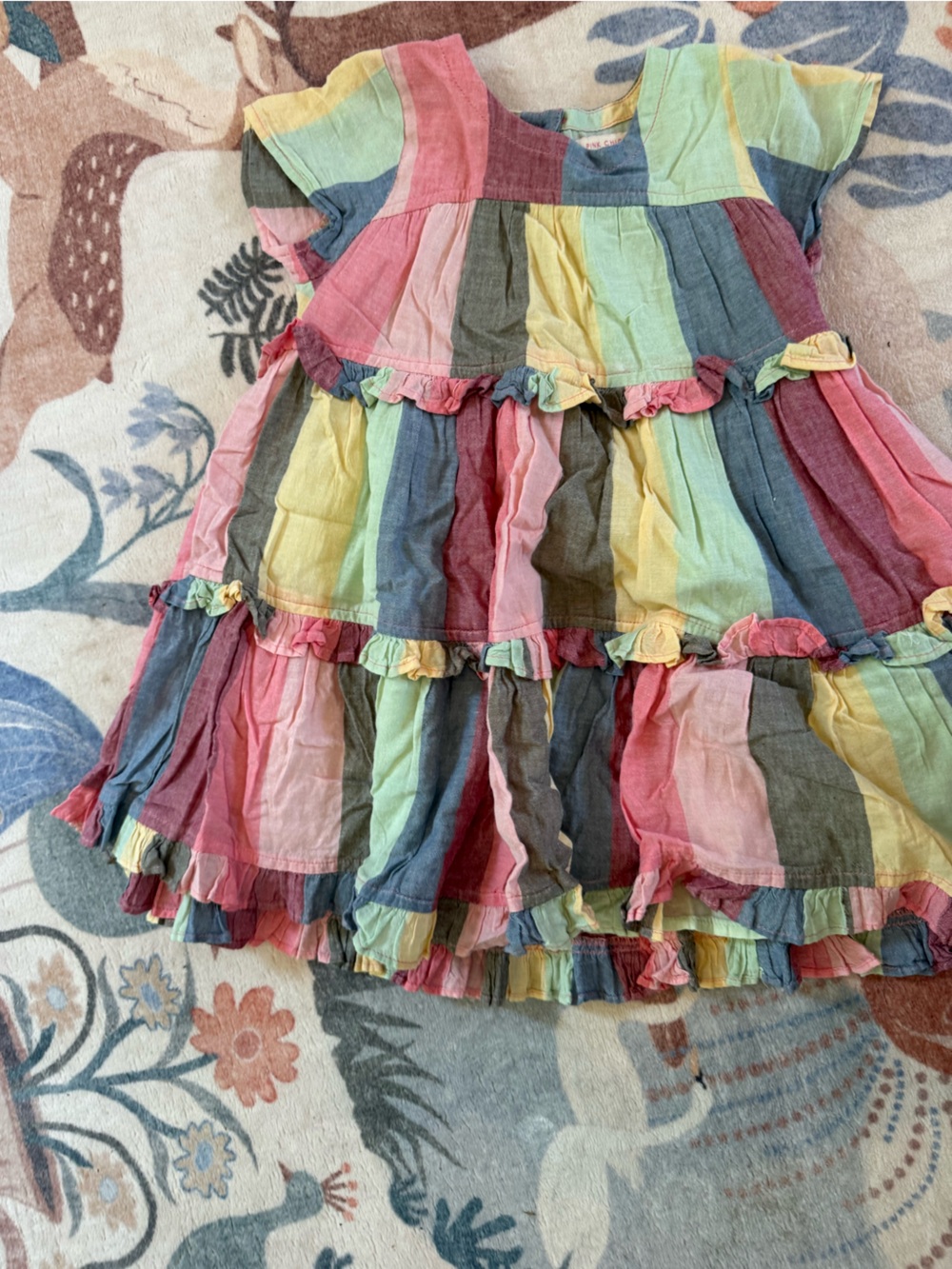 Pink Chicken Multicolor Pastel Stripe Ruffle Dress - Pink, Yellow, Green, Blue
